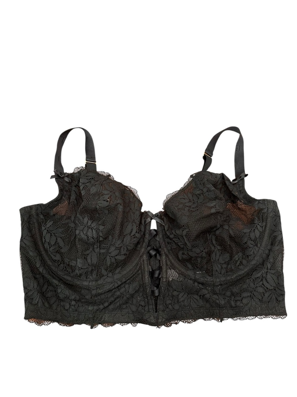 Cacique by Lane Bryant Black Balconette Lace Longline Bra-Women Intimates. 42DDD